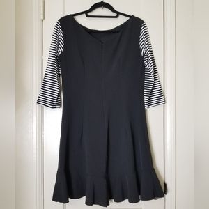 ROCK STEADY 1X black white stripe sleeve 50s pinup peplum hem dress